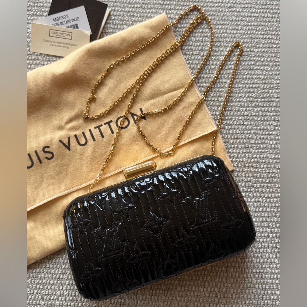 Louis Vuitton limited edition black Vernis Monogram Minaudiere Motard clutch bag